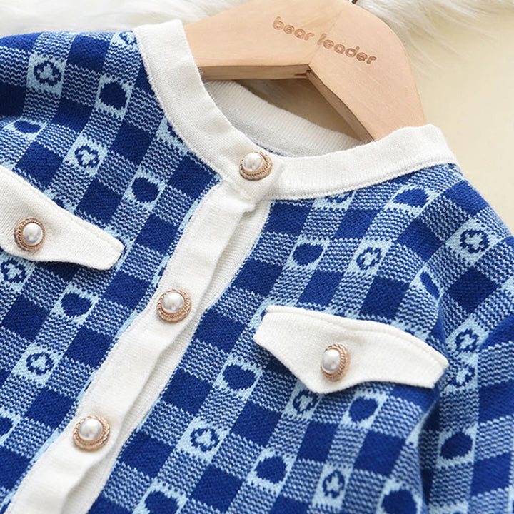 Bear Leader Girls Long Sleeve Kids Sweaters Plaid Kids Wear Knitted Cardigan and Skirt Clothing Suit for Children Baby Girl Sets