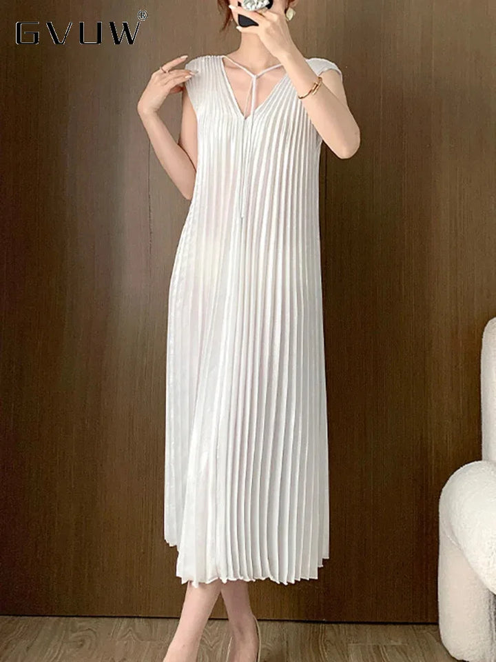 Stunning GVUW Fashion Dress - V Neck, Solid Color, Loose Fit