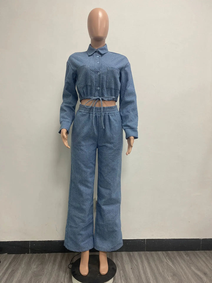 Stylish Denim Outfit Set: Top & Trousers for Sexy Women - High Quality & Fast Shipping!