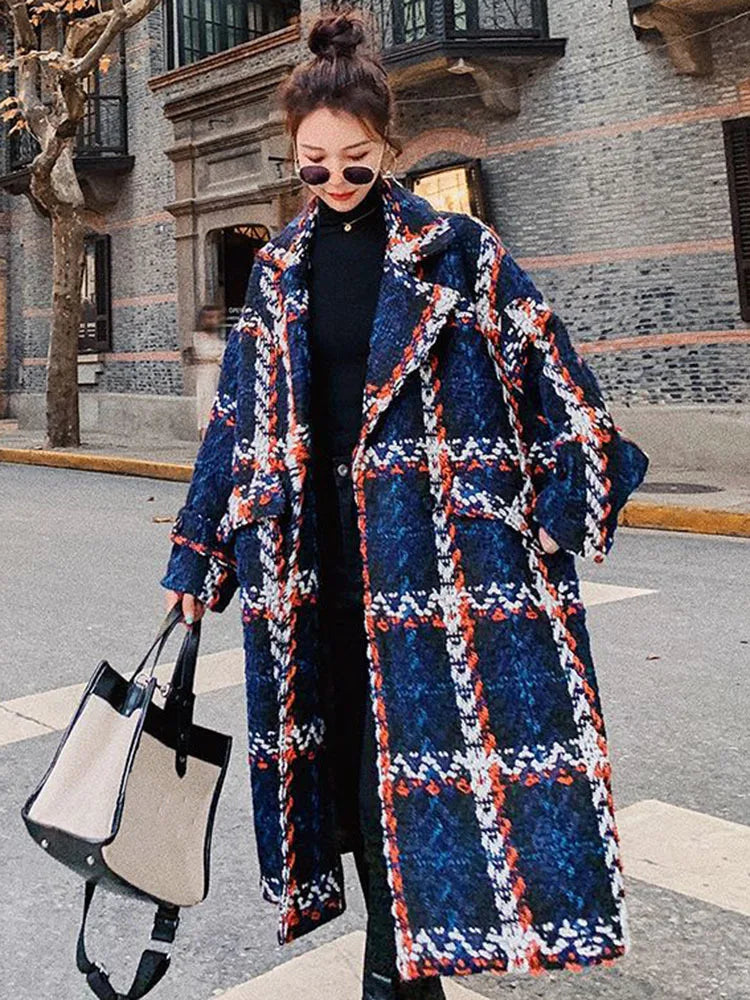 LANMREM Vintage Plaid Woolen Coat - Double Breasted, Fall/Winter 2023, Plus Size - 2AA2007