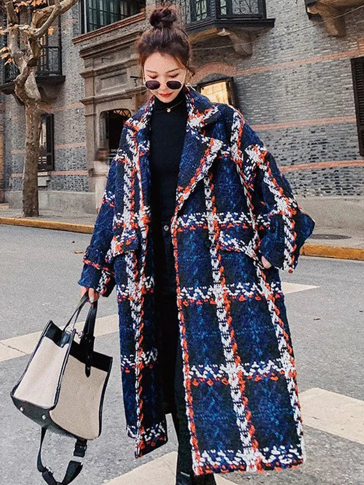 LANMREM Vintage Plaid Woolen Coat - Double Breasted, Fall/Winter 2023, Plus Size - 2AA2007