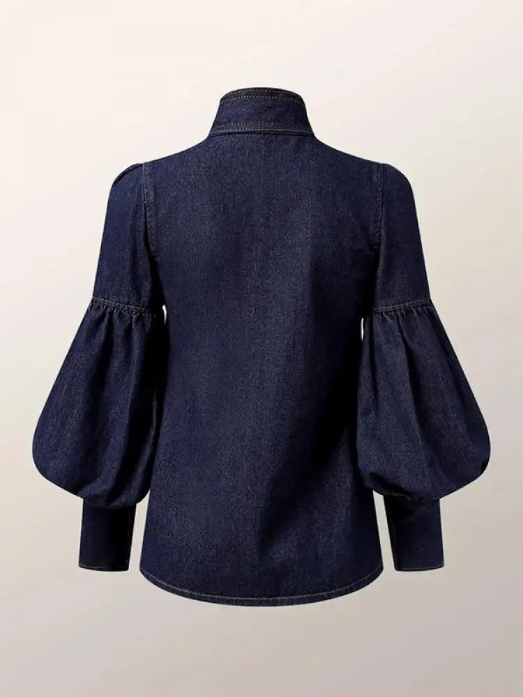 Upgrade Your Style with Yeezzi's Korean Denim Bow-Embellished Blouse - Perfect for Spring & Autumn!