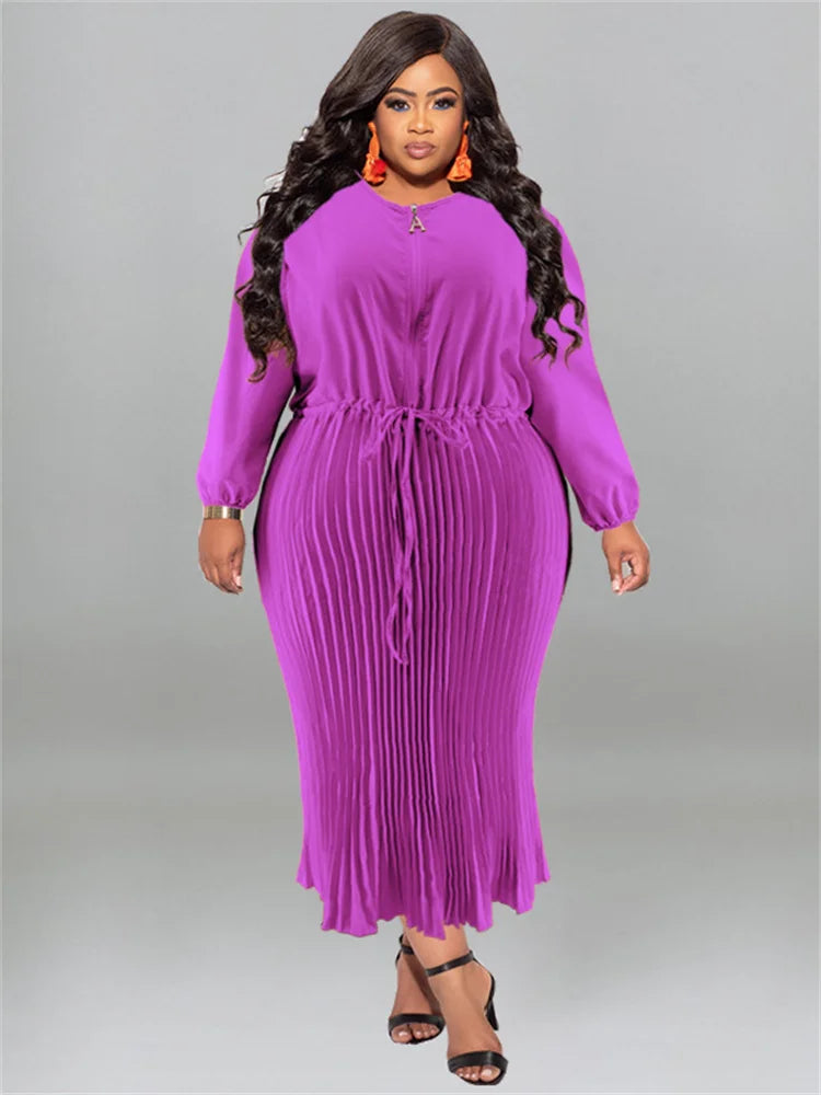 Wmstar Plus Size Women Dress O Neck Fashion High Waist Bandage Elegant Long Sleeve Fall Maxi Dresses Wholesale Dropshipping