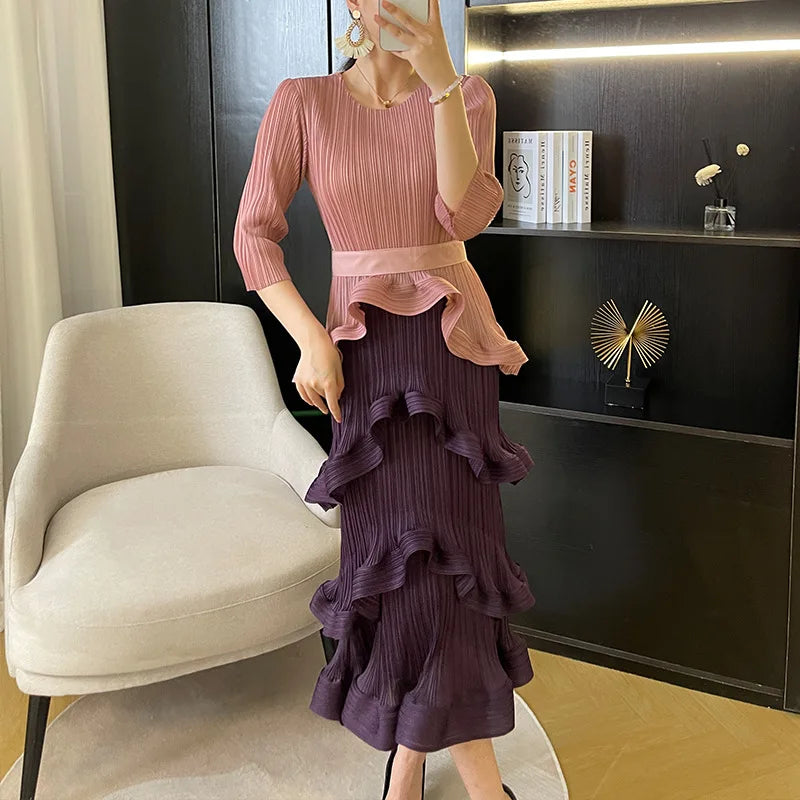 YUDX Miyake Pleated Irregular French Dress 2023 Early Fall New Loose Large Size Tie Fashion Temperament Women's Cake Skirt