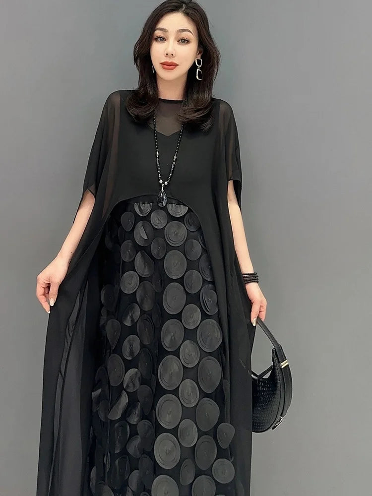 Korean Summer Dress Set - Black Outerwear Suit with Coatdress - QING MO ZXF2579