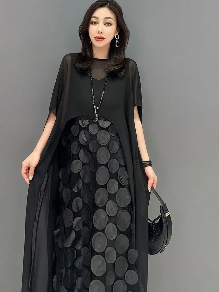 Korean Summer Dress Set - Black Outerwear Suit with Coatdress - QING MO ZXF2579