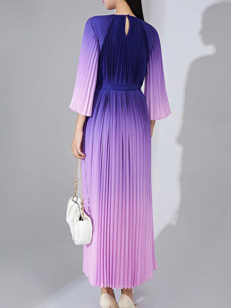 LANMREM Gradient Maxi Dress | Flare Sleeves | Loose Fit | Autumn 2023 | Luxury Party Clothing