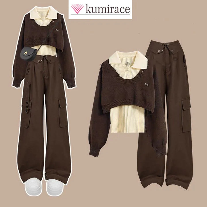 Women's Knitted Sweater Polo Neck Set