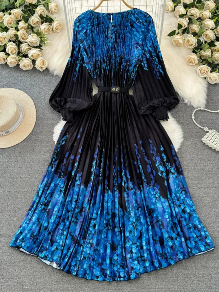 XFPV Women High Waist Pleat A-line Dress