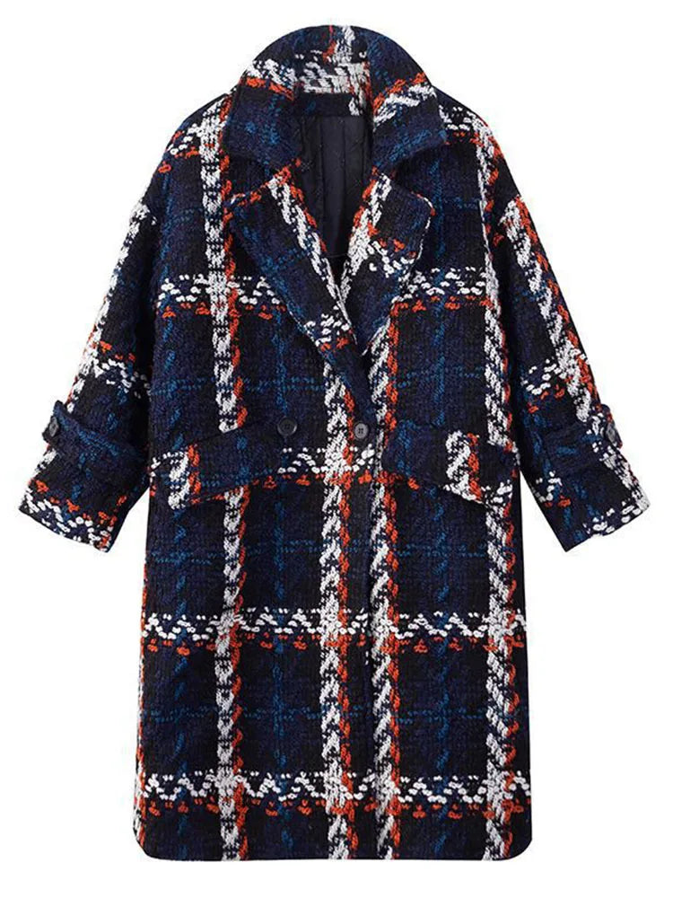 LANMREM Vintage Plaid Woolen Coat - Double Breasted, Fall/Winter 2023, Plus Size - 2AA2007
