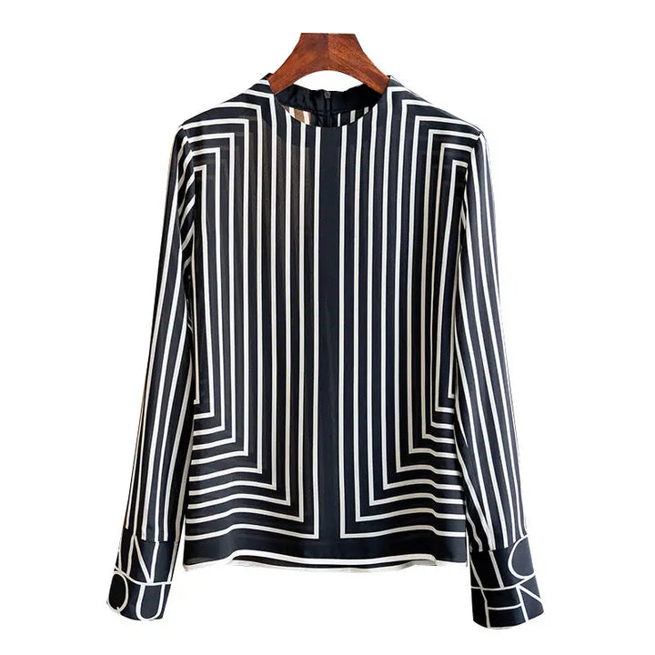 Silk Stripe Geometric Print Blouse