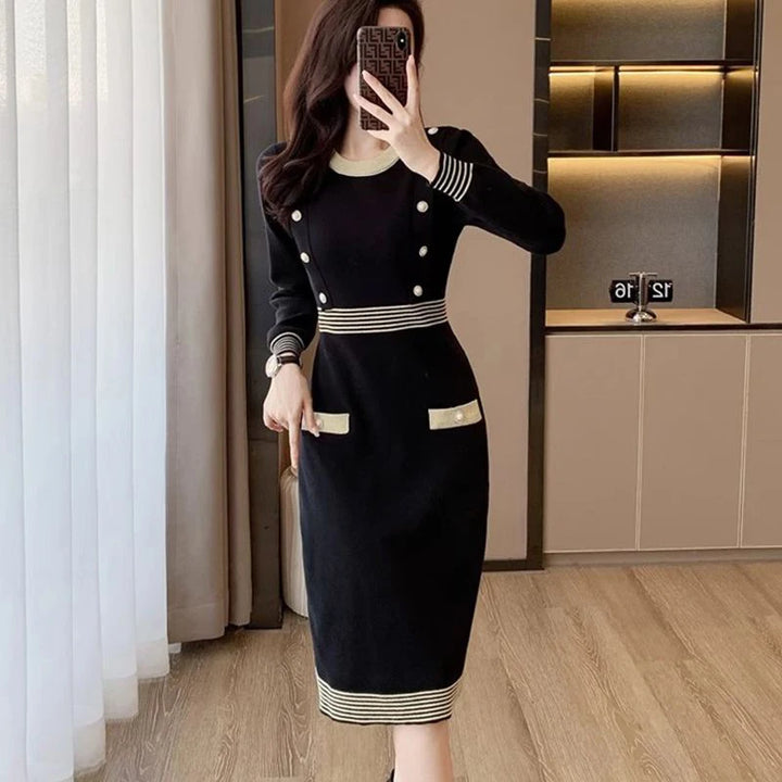 Elegant O Neck Waist Bodycon Dress for Evening Parties - Spring/Autumn Season