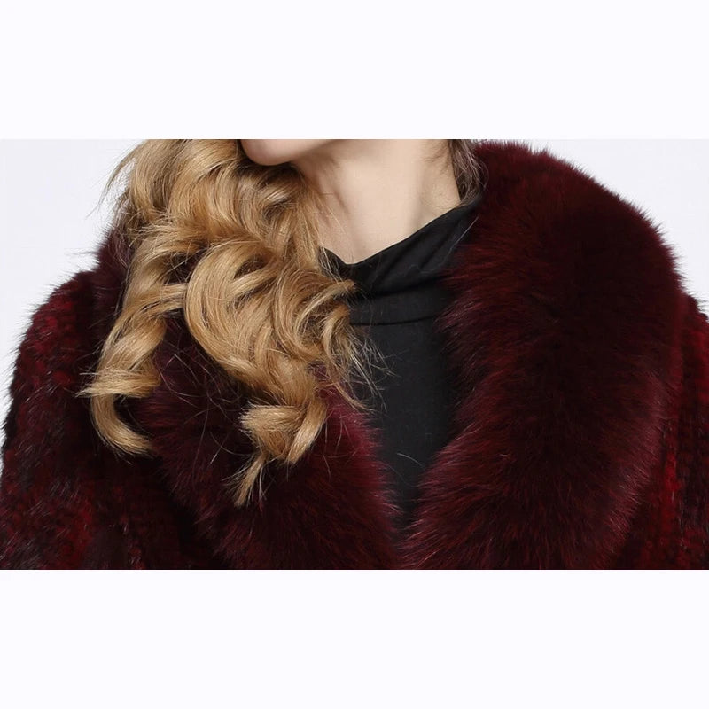 Women's Winter Mink Fur Shawl with Fox Fur Collar