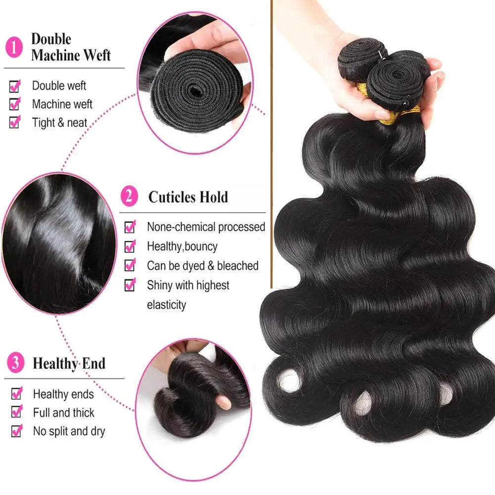 12A Brazilian Body Wave 4 Bundles Natural Black