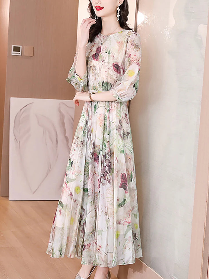 Floral Silk Bodycon Midi Dress - Elegant Office Lady Fashion for Summer Parties