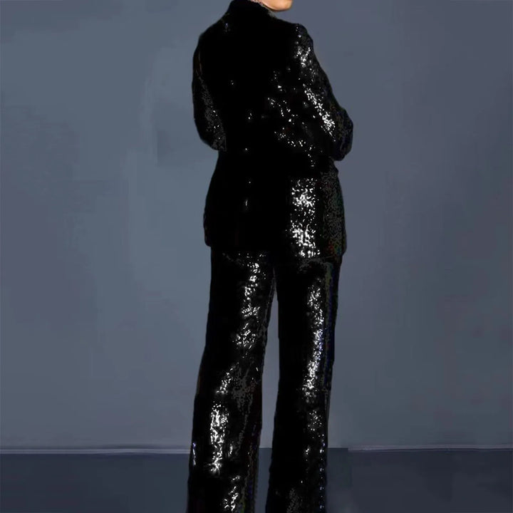 Winter Women Sequined Blazer Feminino Shining Long Sleeve Outerwear Vintage Female Party Costumes Formal Tuxedo Womens Suits Set