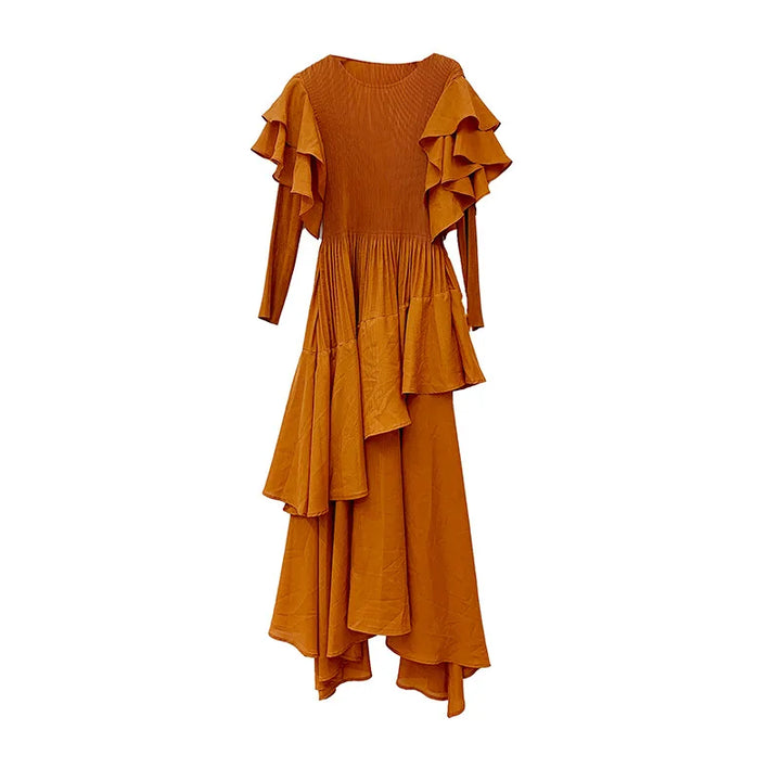 Elegant Miyake Pleated Dress - 2024 Collection | One Size Fits All | Irregular Hemline | Luxury Slim Fit