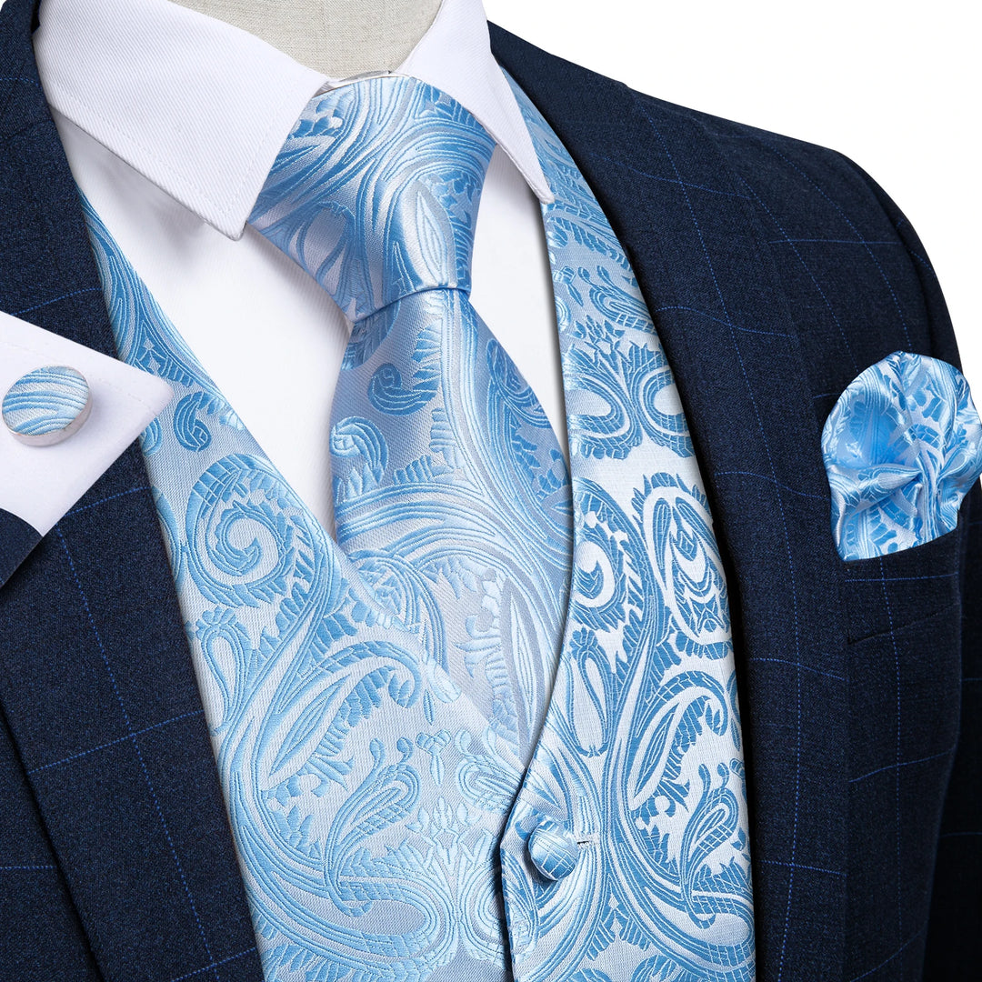 Formal Dress Gold Blue Black Paisley Wedding Suit Vest Formal Business Men Tuxedo Waistcoat Vest Suit Bowtie Necktie Set DiBanGu