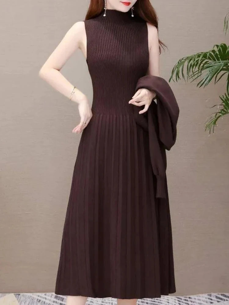 Elegant Office Lady Knitwear Dress Set