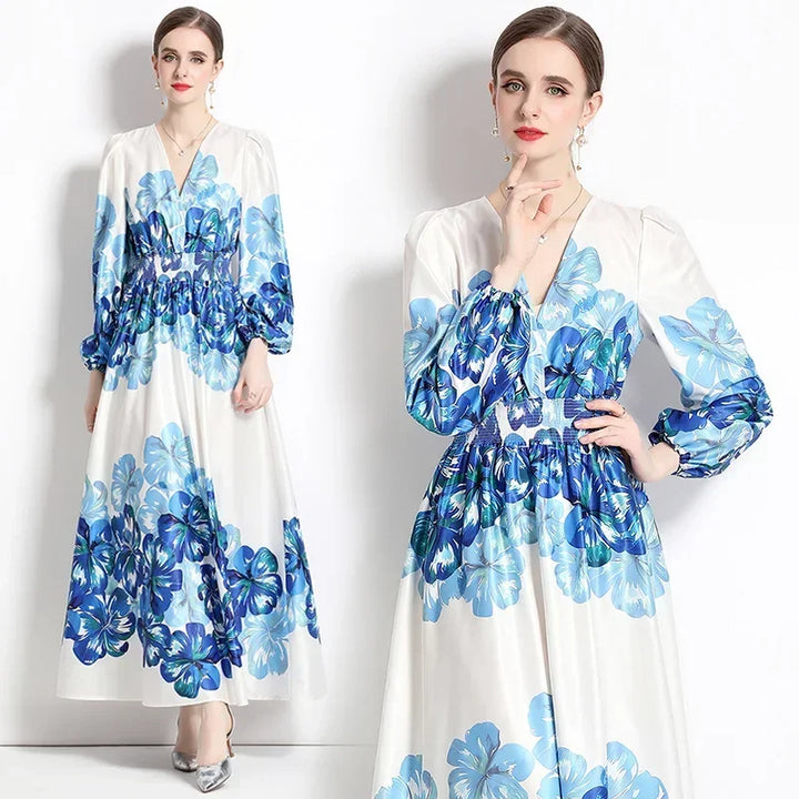 Vintage Floral Print Maxi Dress - Elegant A-line for Women's Party & Vacation