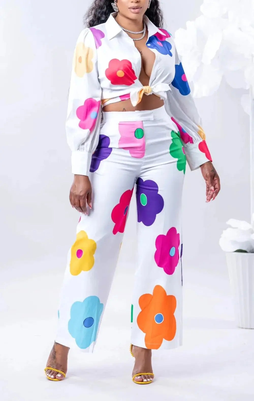 Upgrade Your Office Look with Elegant Floral Print 2-Piece Set - Blouse & Wide Leg Pants