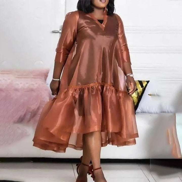 Brown Organza Midi Dress Plus Size