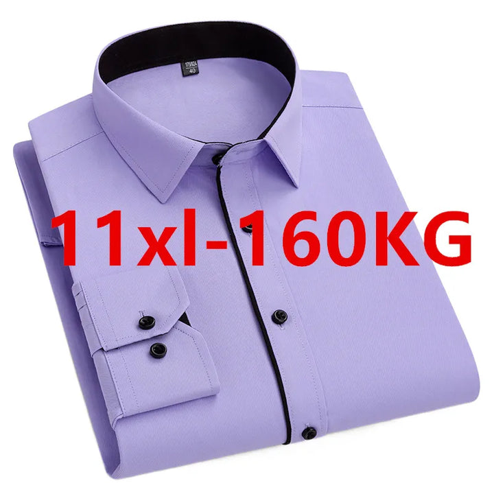 Plus Size Men's Formal Dress Shirt - Autumn Office Wear, Long Sleeve, Blue/Black, 10XL-11XL, 160KG