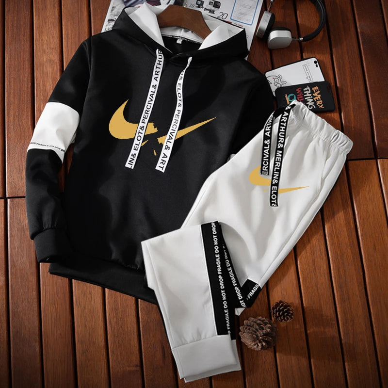 2023 New Men's Luxury Brand Hoodies+Sweatpants Tracksuit Casual Sweatshirt Set Outdoor Sports Suit Outfits Jogging Male Pullover