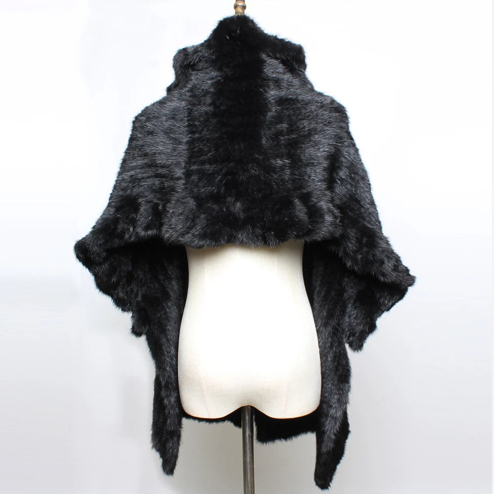 Winter Women's Real Mink Fur Shawl