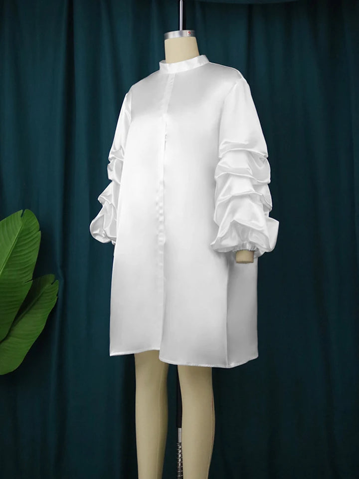 White O Neck Long Sleeve Plus Size Dress