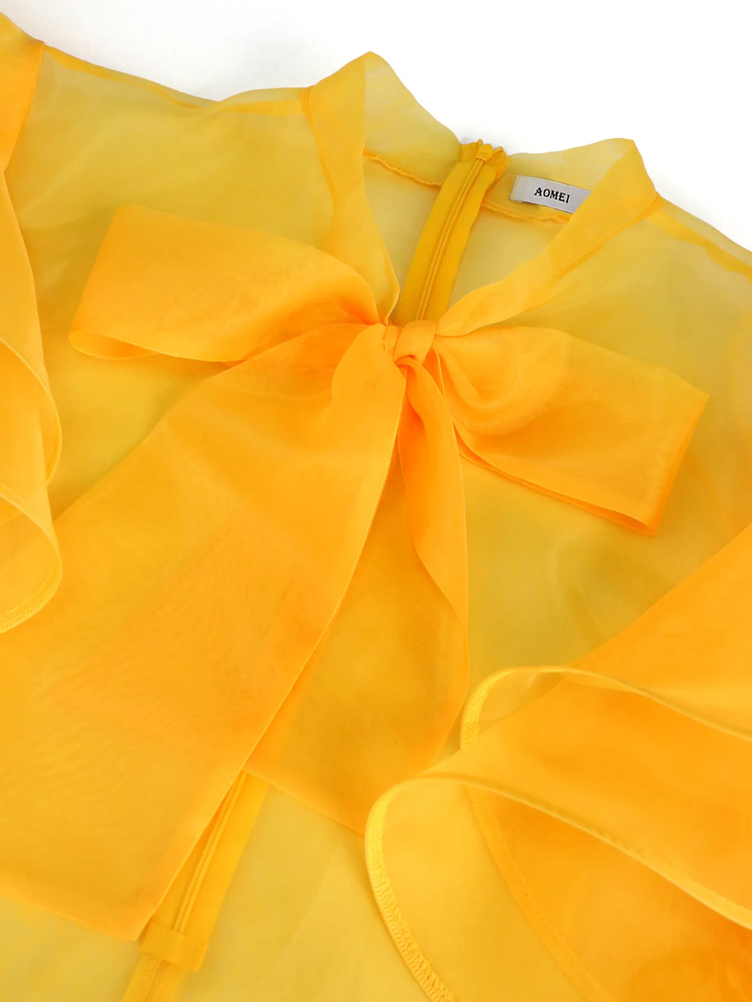 Yellow Tulle Ruffle Top with Bowtie - Elegant Office/Party Wear for Women