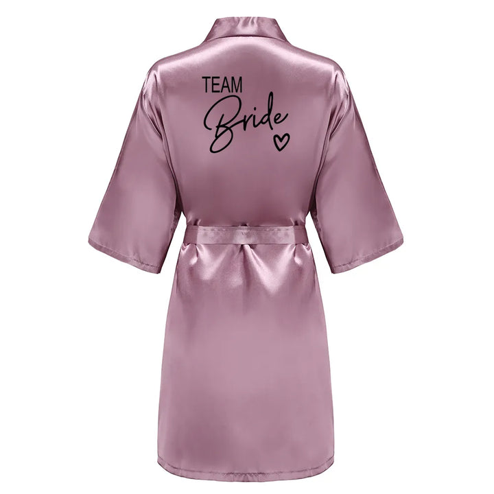 Wedding Party Team Bride Robe With Black Letters Kimono Satin Pajamas Bridesmaid Bathrobe SP003