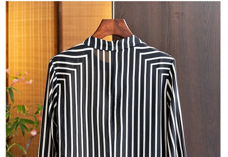 Silk Stripe Geometric Print Blouse