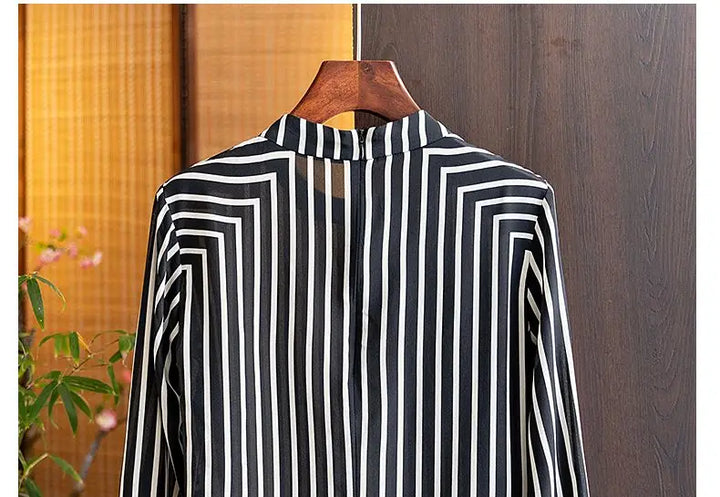 Silk Stripe Geometric Print Blouse