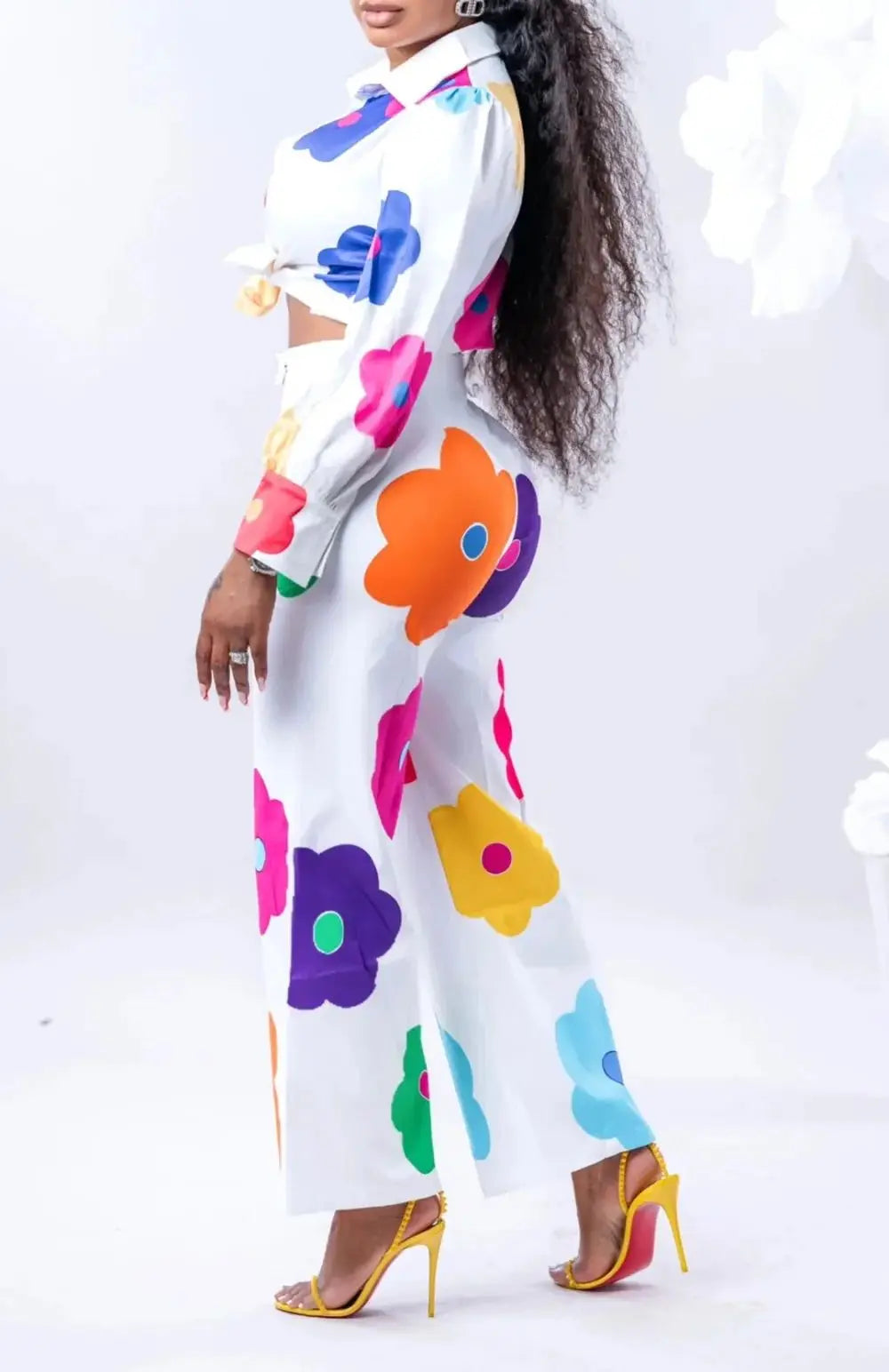 Upgrade Your Office Look with Elegant Floral Print 2-Piece Set - Blouse & Wide Leg Pants
