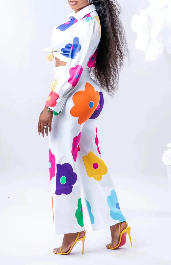 Upgrade Your Office Look with Elegant Floral Print 2-Piece Set - Blouse & Wide Leg Pants