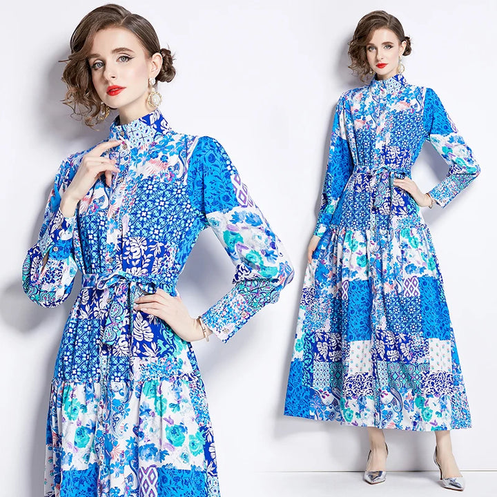 Vintage Floral Print Maxi Dress - Elegant A-line for Women's Party & Vacation