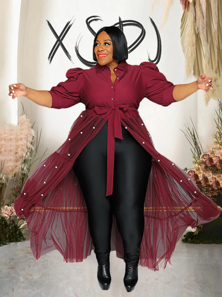 Sexy Mesh Dress with Pearls - Plus Size