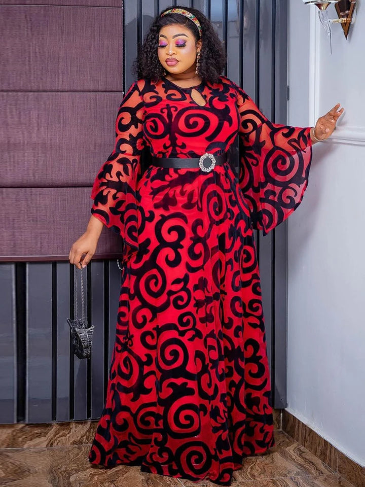 African Dashiki Print Chiffon Dress for Women - Perfect for Weddings, Parties, and More!