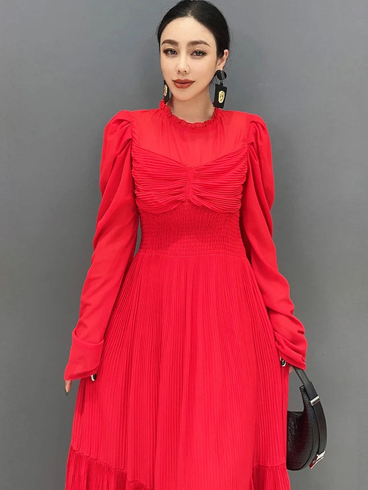 Stunning SHENGPALAE Red Dress - 2024 Spring/Summer Fashion - Large Hem & Pleated - Beautiful & Elegant - Sizes Up to 5XL