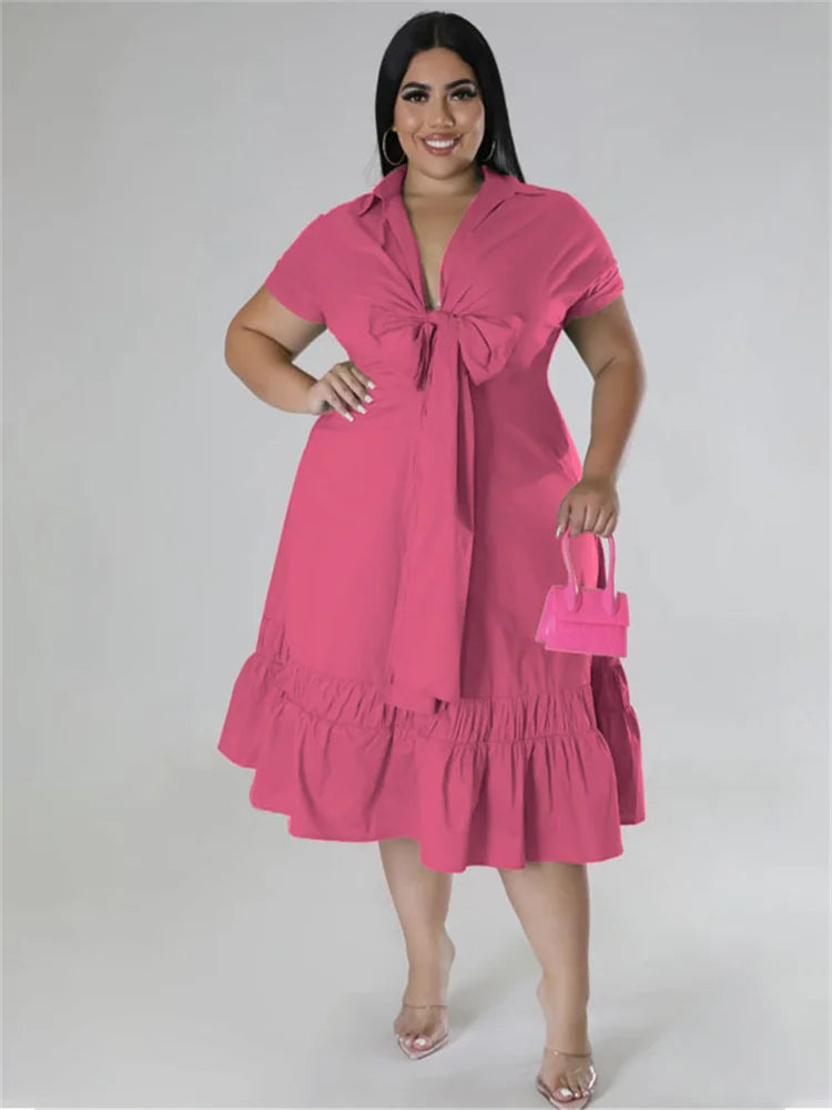 Plus Size Summer Maxi Dress with Ruffles and Bow Tie - Wholesale Dropshipping