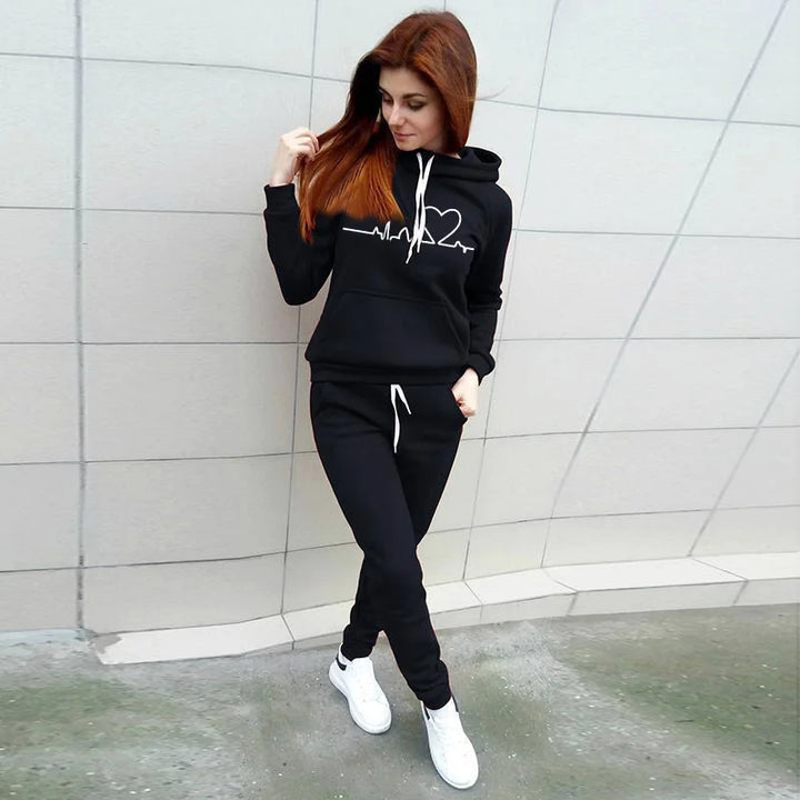 Spring Casual Hoodie and Pants Set for Women - Slim Fit Tracksuit with Oversized Sweatshirt and Elastic Waist Pants
