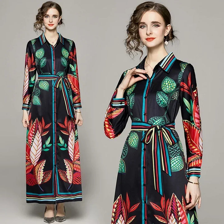 Vintage Floral Print Maxi Dress - Elegant A-line for Women's Party & Vacation