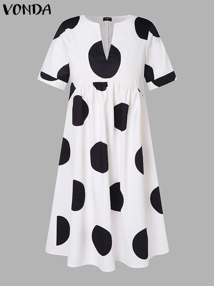 VONDA Bohemian Polka Dot Maxi Dress