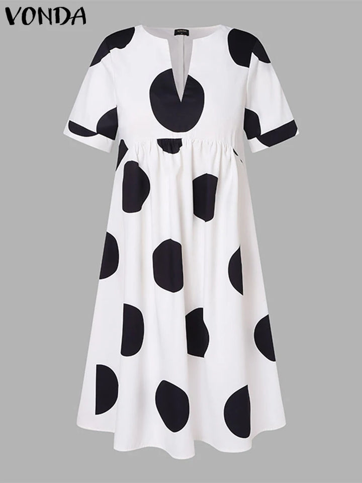 VONDA Bohemian Polka Dot Maxi Dress