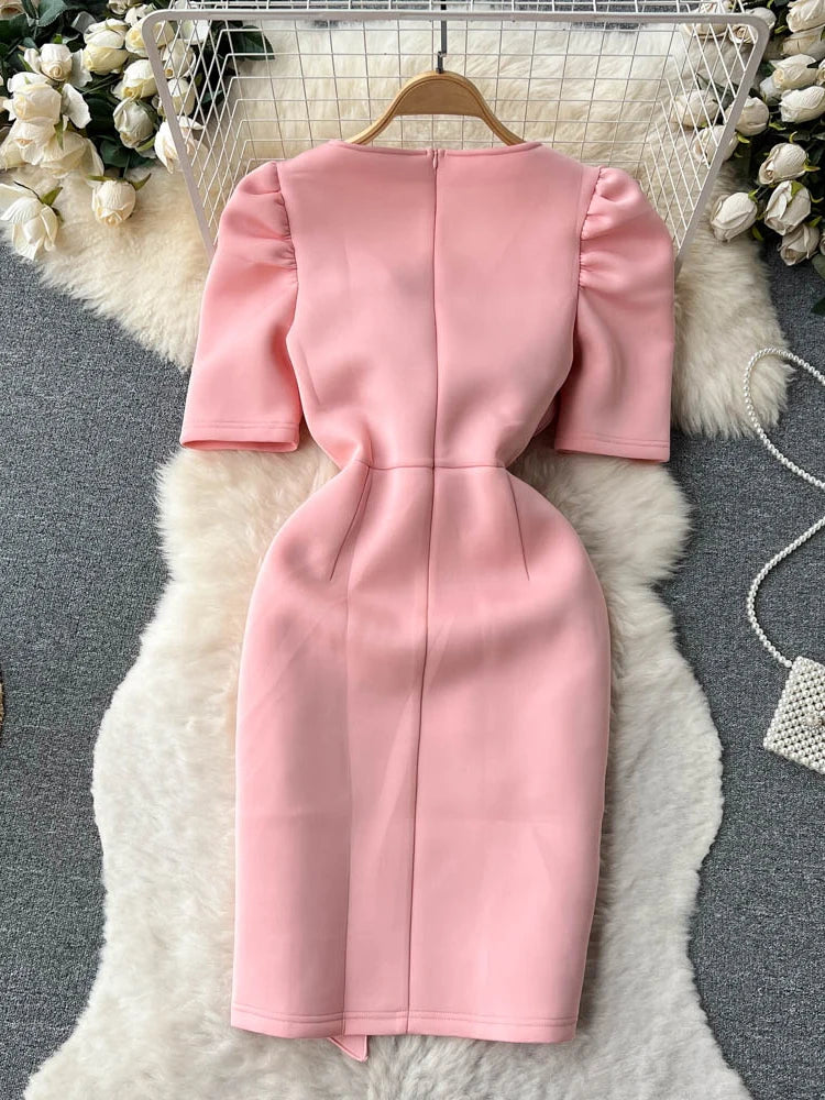 XFPV Women V-neck 3D Flower Ruffle Dress Y2K Sweet Korea Spring Summer 2023