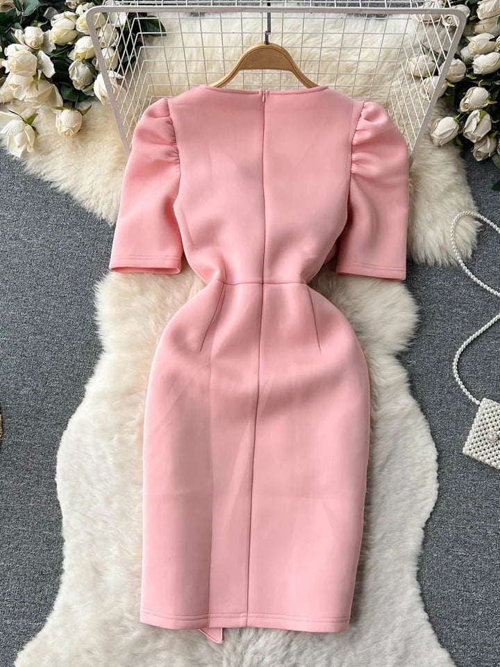 XFPV Women V-neck 3D Flower Ruffle Dress Y2K Sweet Korea Spring Summer 2023