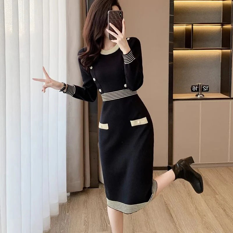 Elegant O Neck Waist Bodycon Dress for Evening Parties - Spring/Autumn Season