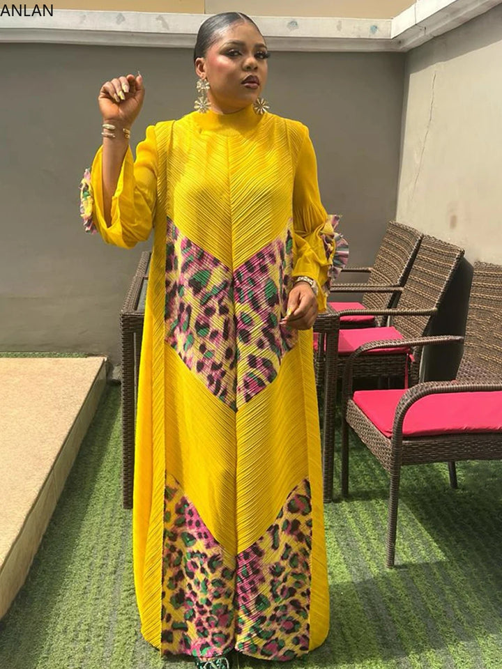 Upgrade Your Style: ANLAN Pleated Maxi Dress - 2024 New Collection