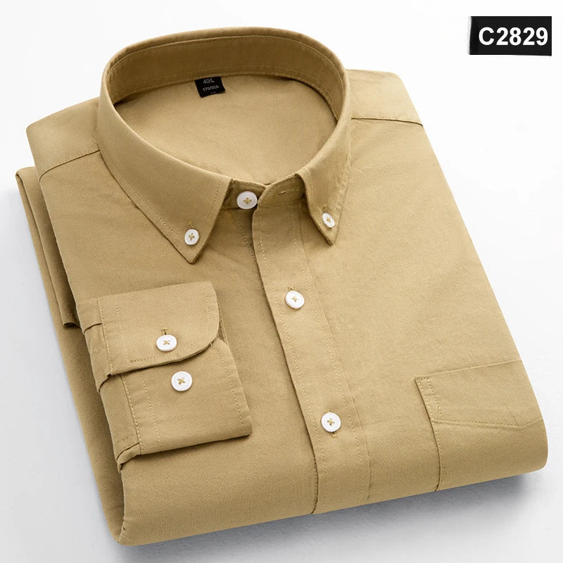 Men's Classic Fit Cotton Long-Sleeve Shirt - Oxford Solid Color Office Top